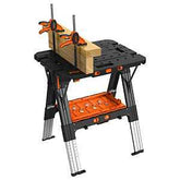 Pony 60P Worktable, 31 in OAW, 35 in OAH, 500, 1000 lb, Plastic Surface, Aluminum Frame, Black/Orange